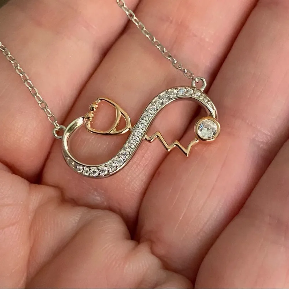 Stethoscope Infinity Sterling Silver CZ Necklace
